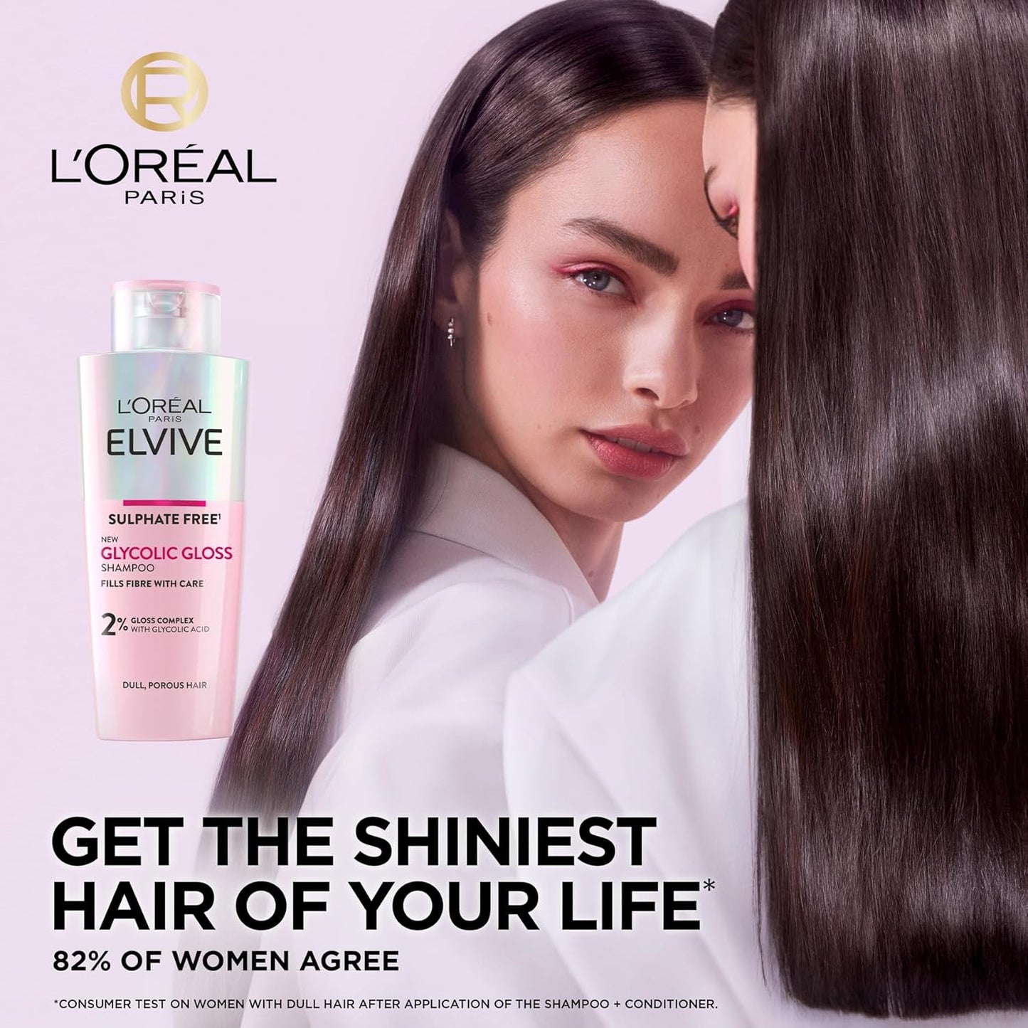 L’Oréal Paris Elvive Shampoo for Dull and Porous Hair, Silky Hair, with Glycolic Acid, Sulphate Free, Glycolic Gloss 200 ml
