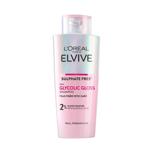 L’Oréal Paris Elvive Shampoo for Dull and Porous Hair, Silky Hair, with Glycolic Acid, Sulphate Free, Glycolic Gloss 200 ml