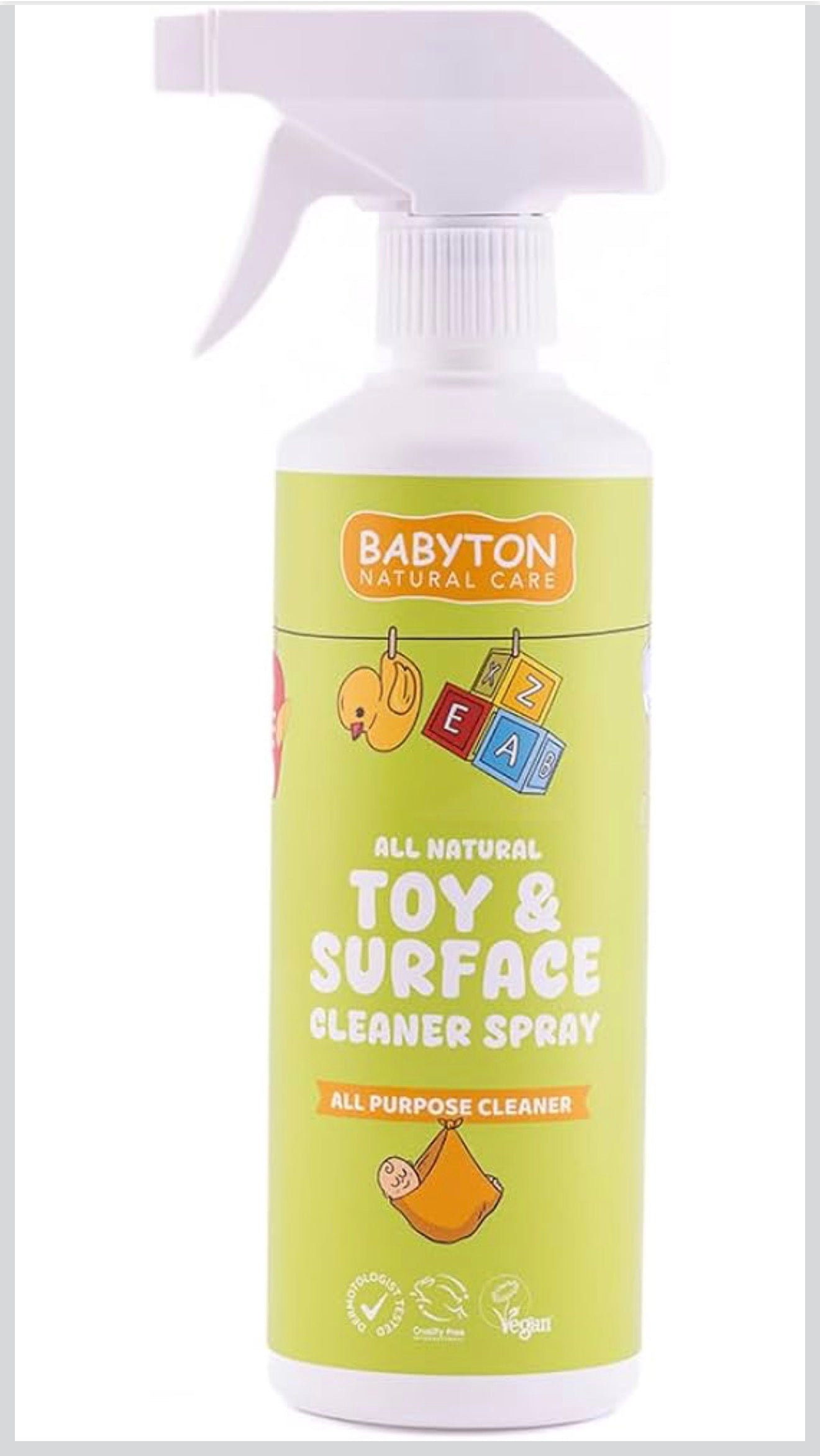 Babyton Natural Toy & Surface Cleaner, Plant-Based Formula, Spray, Orange, Baby Items & Household Surfaces, Non-Toxic, 500 ml, No-Rinse, Multi-Surface, Chemical-Free, Eco-Friendly